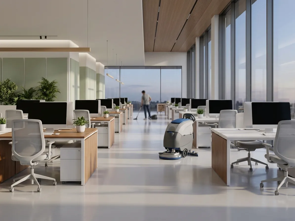 Ufficio open space con macchina per la pulizia dei pavimenti